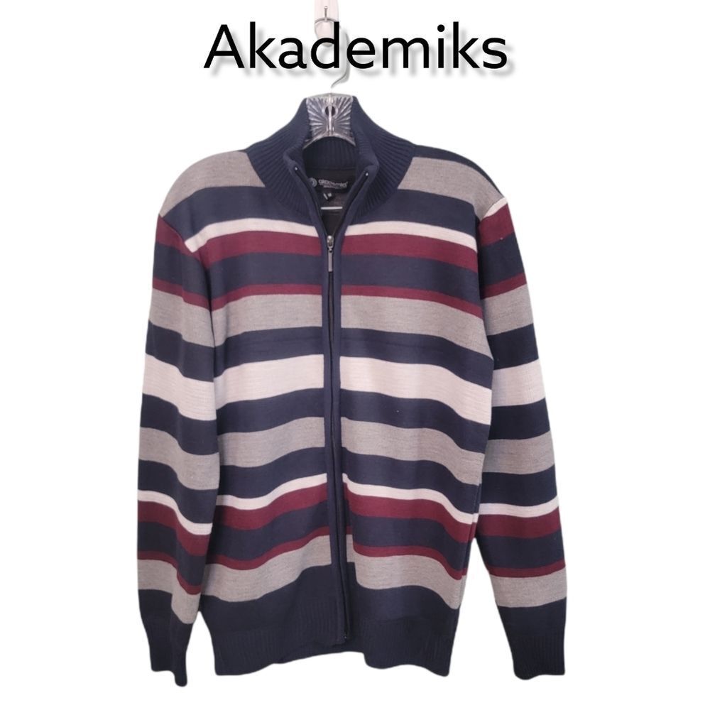 Akademiks Mens Stripe Casual Sweater Cardigan Size Medium